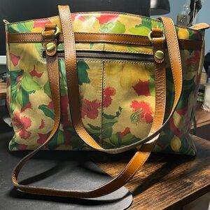 Patricia Nash Green and Red Floral Poppy Tote Bag - Comes with Dust Bag